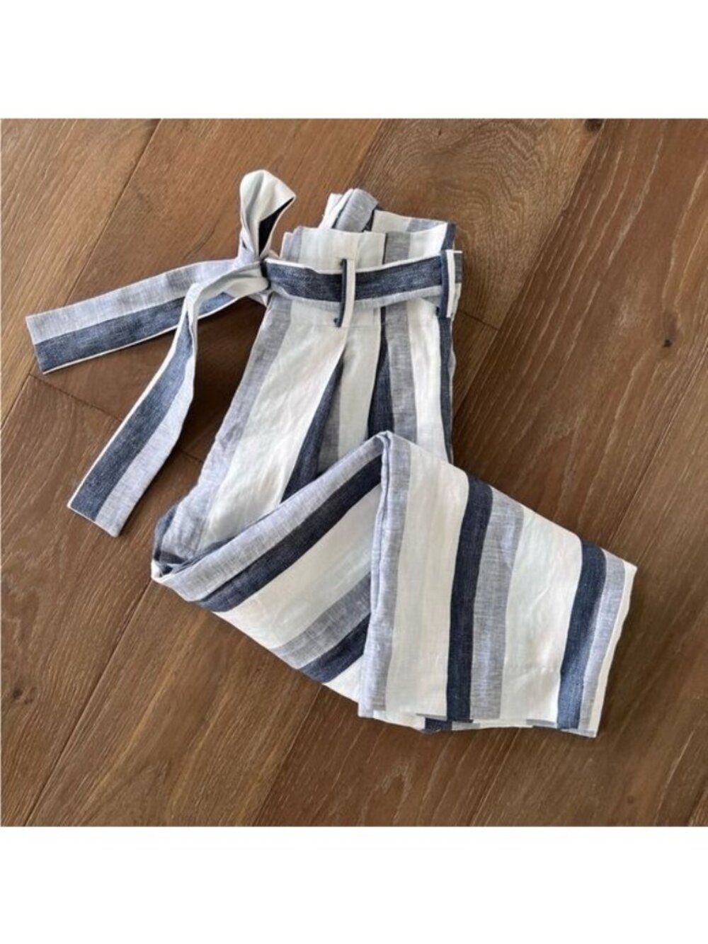 J.Crew Point Sur Paper Bag Linen Striped Wide Leg Pants L2547 Sz 00 NWOT - Picture 2 of 13